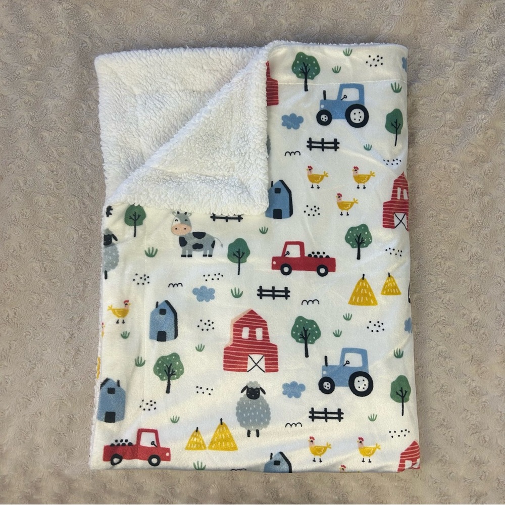 Thro Jimco Lamp Levi Farm Baby Blanket Barn Cow Chickens White Micromink Sheep